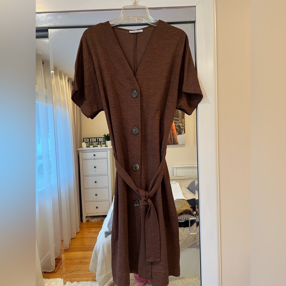 Brown buttoned and belted Zara dress